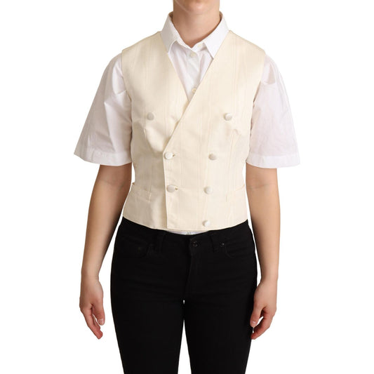 Dolce & Gabbana Beige Silk Sleeveless Waistcoat Vest Dolce & Gabbana