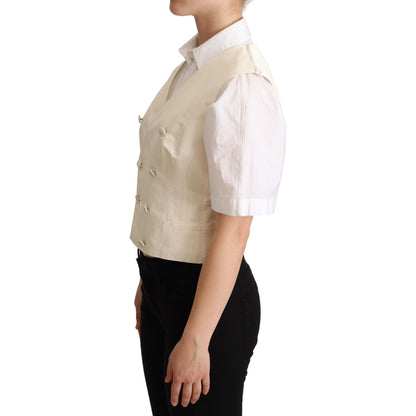 Dolce & Gabbana Beige Silk Sleeveless Waistcoat Vest Dolce & Gabbana