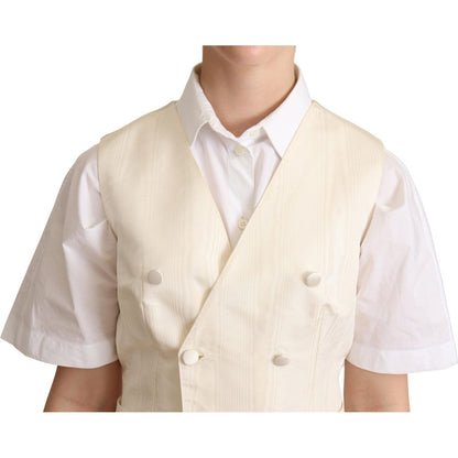 Dolce & Gabbana Beige Silk Sleeveless Waistcoat Vest Dolce & Gabbana