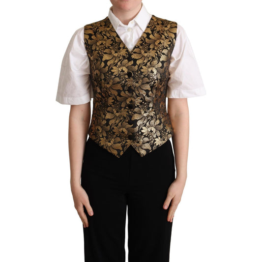 Dolce & Gabbana Black Gold Jacquard Silk Waistcoat Vest Dolce & Gabbana