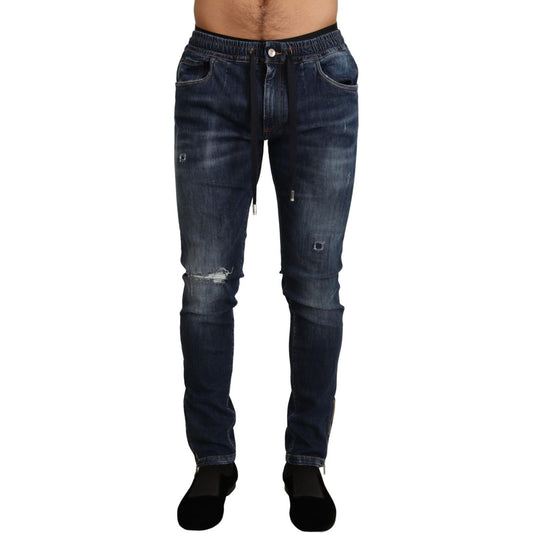 Dolce & Gabbana Blue Cotton Stretch Tattered Denim Jeans PAN72048 -44