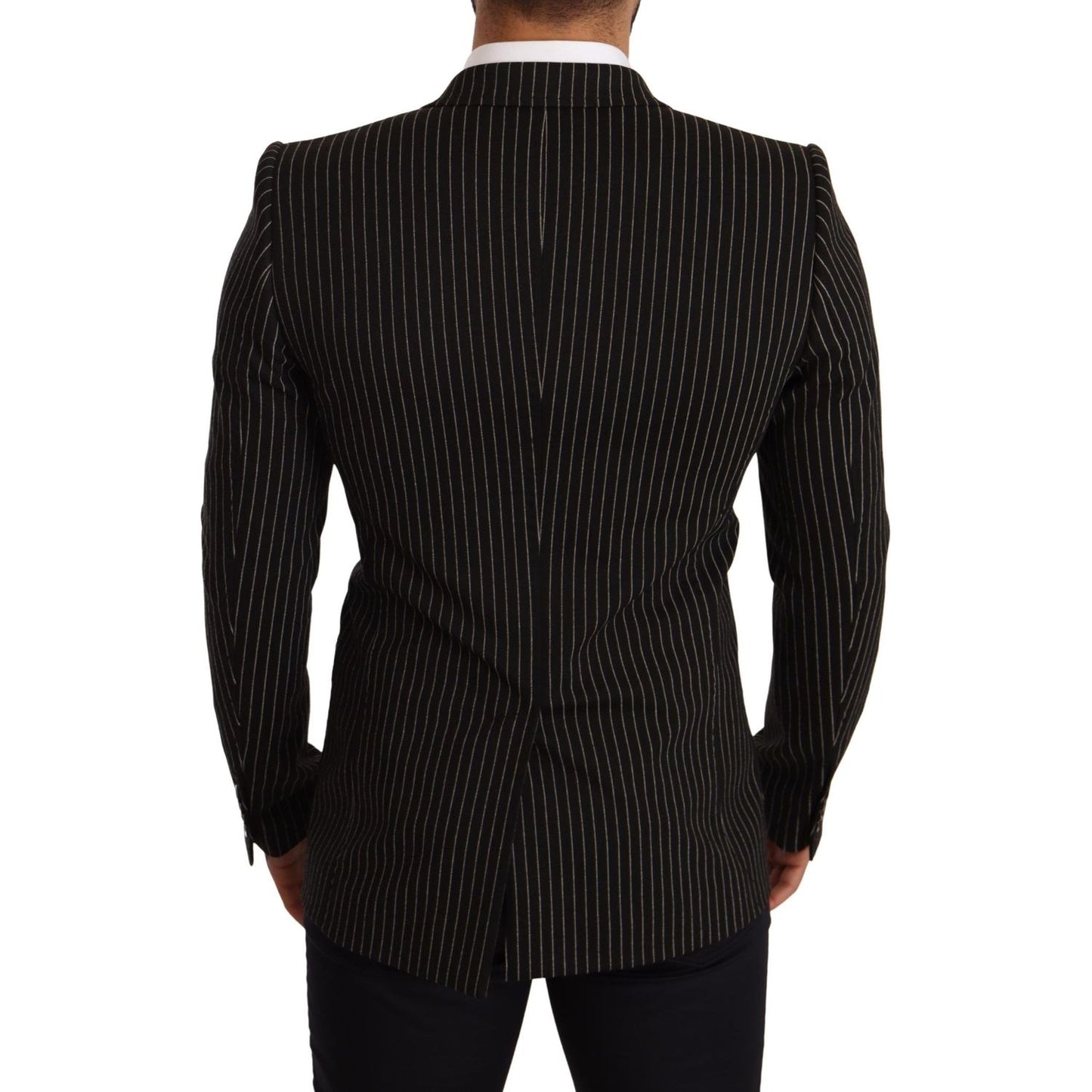 Dolce & Gabbana Black White Striped Slim Fit Coat Blazer