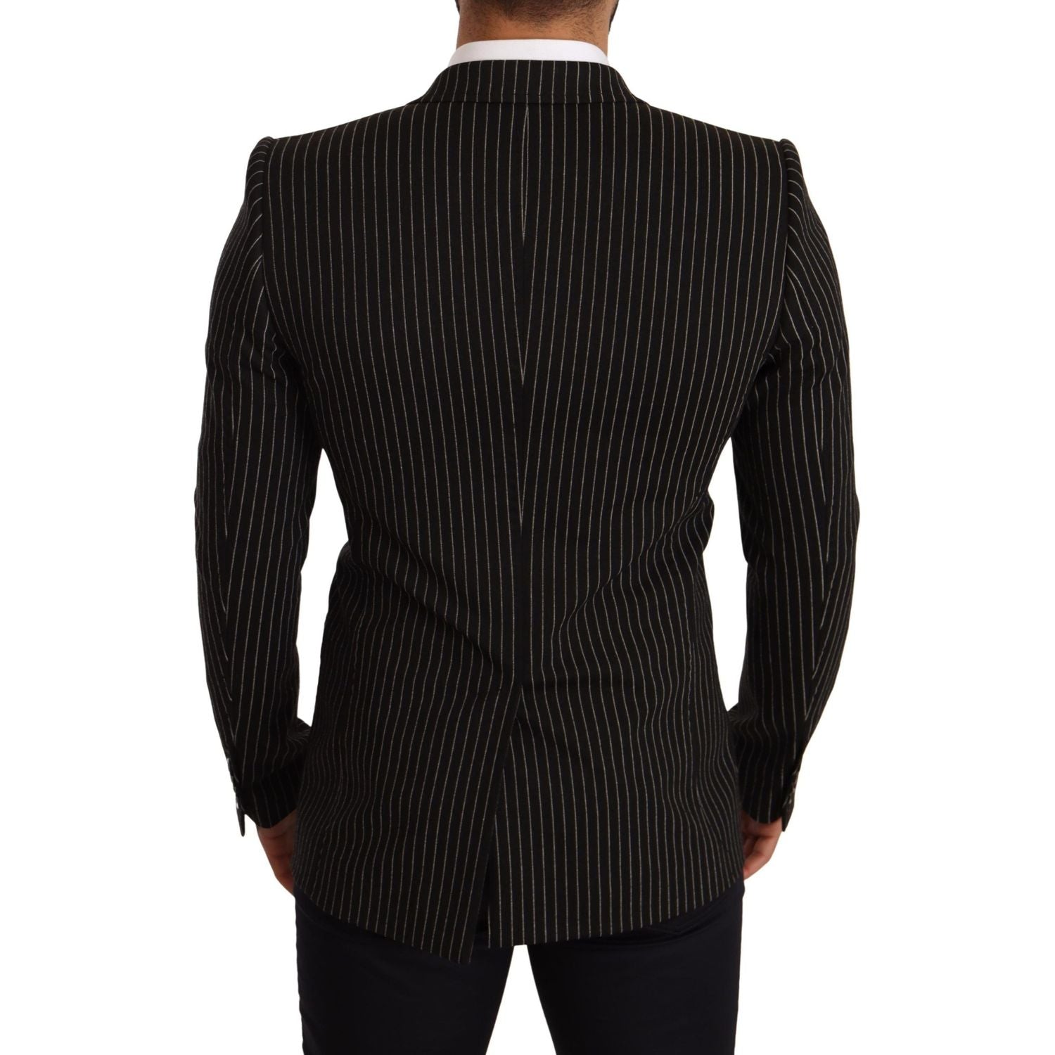 Dolce & Gabbana Black White Striped Slim Fit Coat Blazer