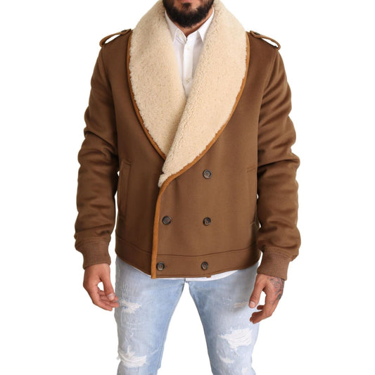 Dolce & Gabbana Brown Double Breasted Shearling Coat Jacket Dolce & Gabbana