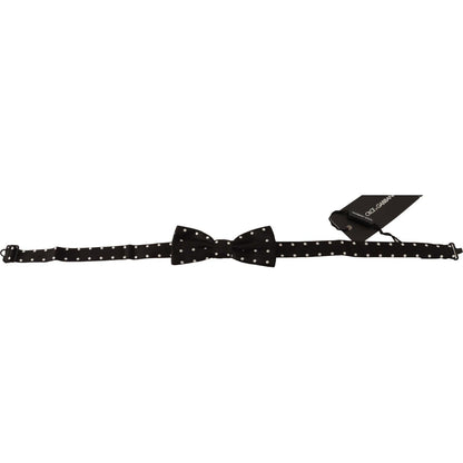 Dolce & Gabbana Black White Polka Dot Silk Adjustable Neck Papillon Bow Tie