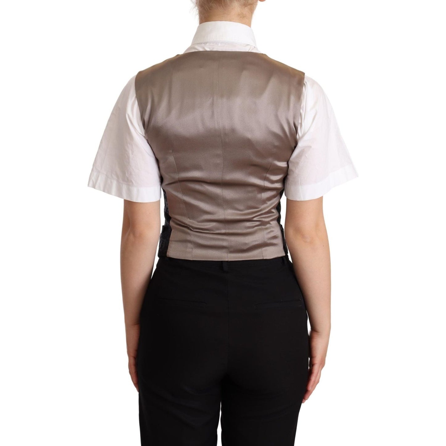 Dolce & Gabbana Black Jacquard Floral Waistcoat Vest Green Dolce & Gabbana