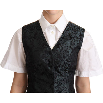 Dolce & Gabbana Black Jacquard Floral Waistcoat Vest Green Dolce & Gabbana