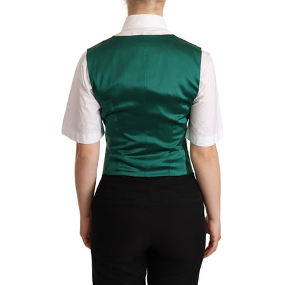 Dolce & Gabbana Green Silk Satin Sleeveless Waistcoat Vest Dolce & Gabbana