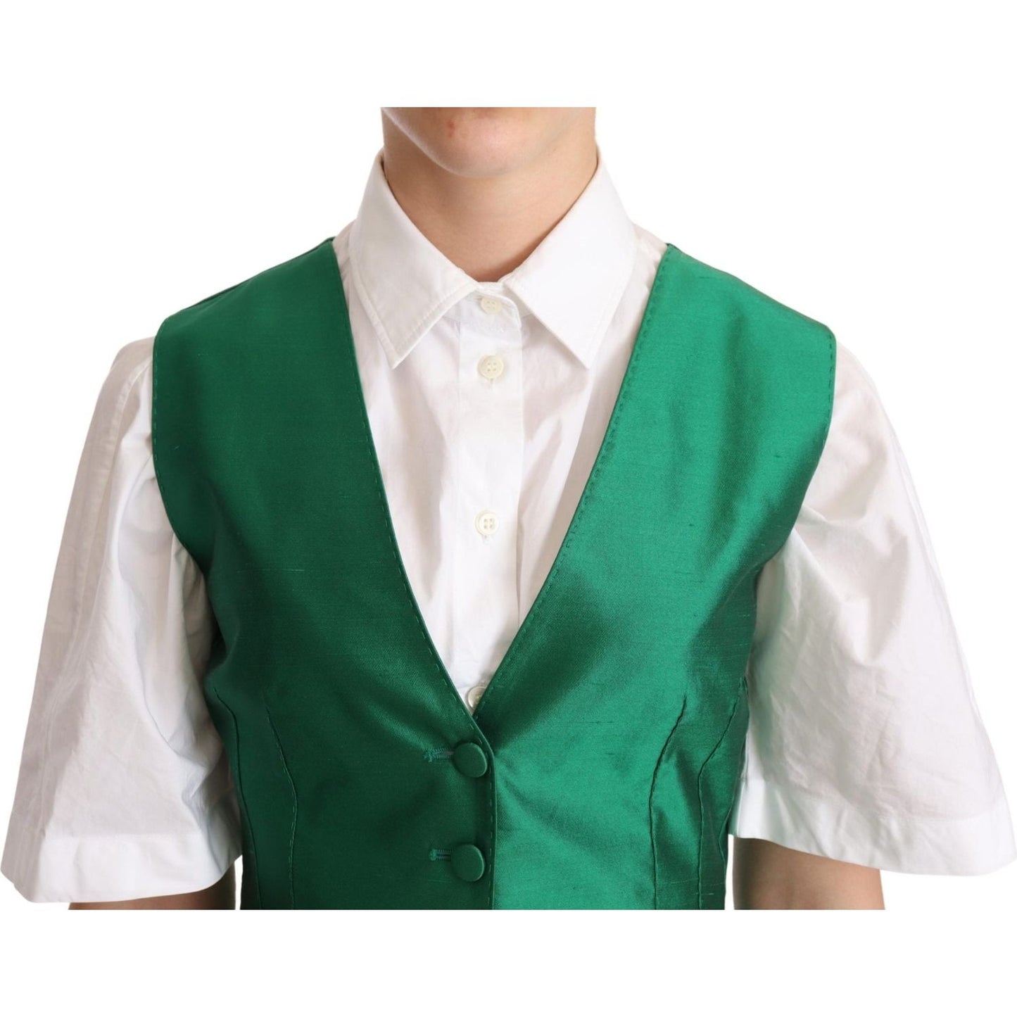 Dolce & Gabbana Green Silk Satin Sleeveless Waistcoat Vest Dolce & Gabbana
