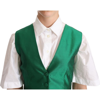 Dolce & Gabbana Green Silk Satin Sleeveless Waistcoat Vest Dolce & Gabbana
