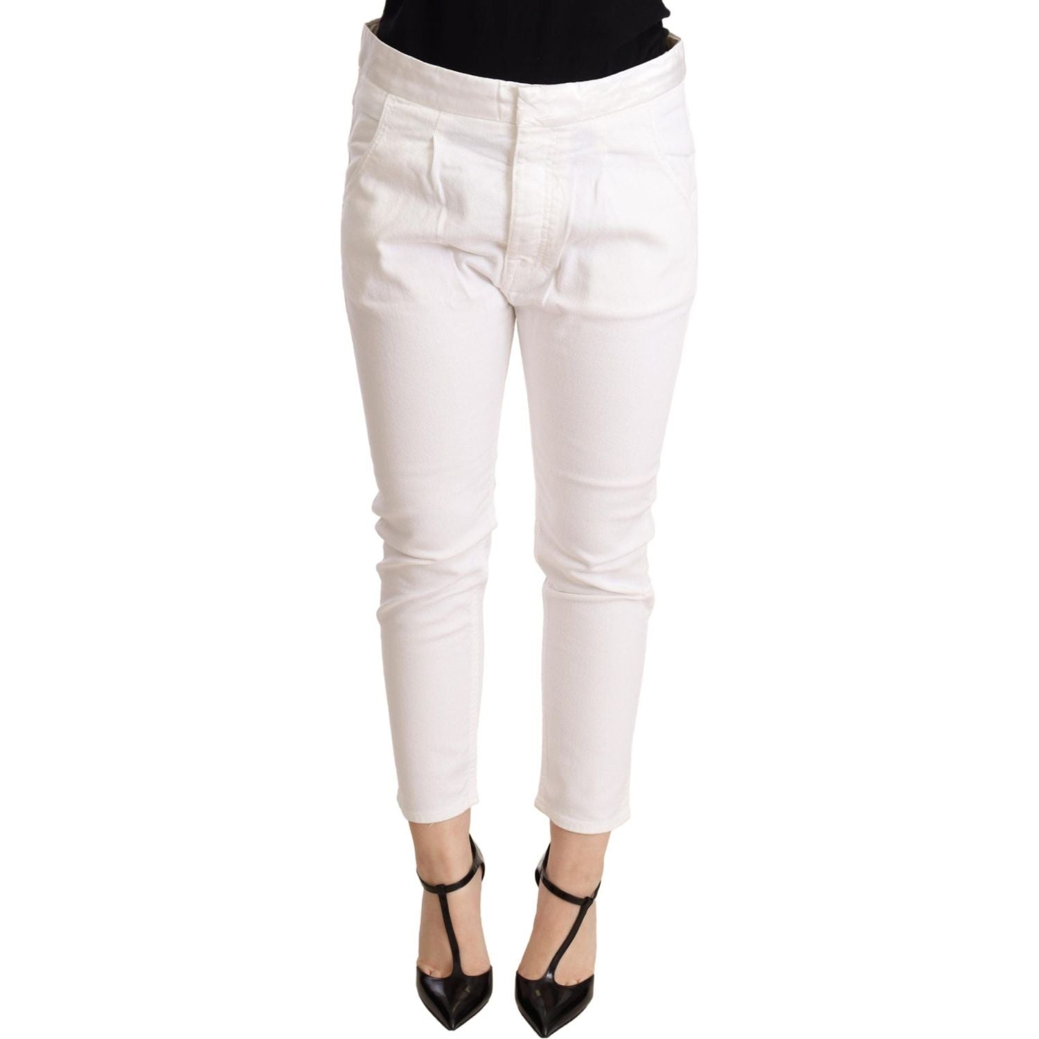 CYCLE White Mid Waist Slim Fit Skinny Cotton Stretch Trouser