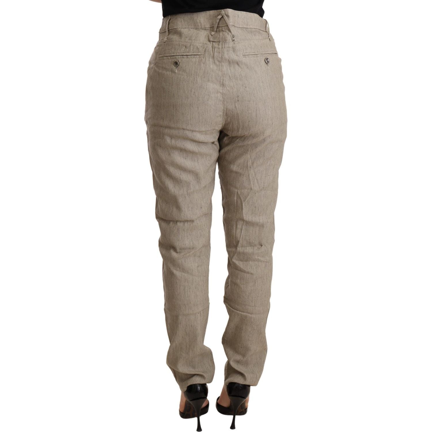 CYCLE Beige Mid Waist Casual Baggy Stretch Trouser