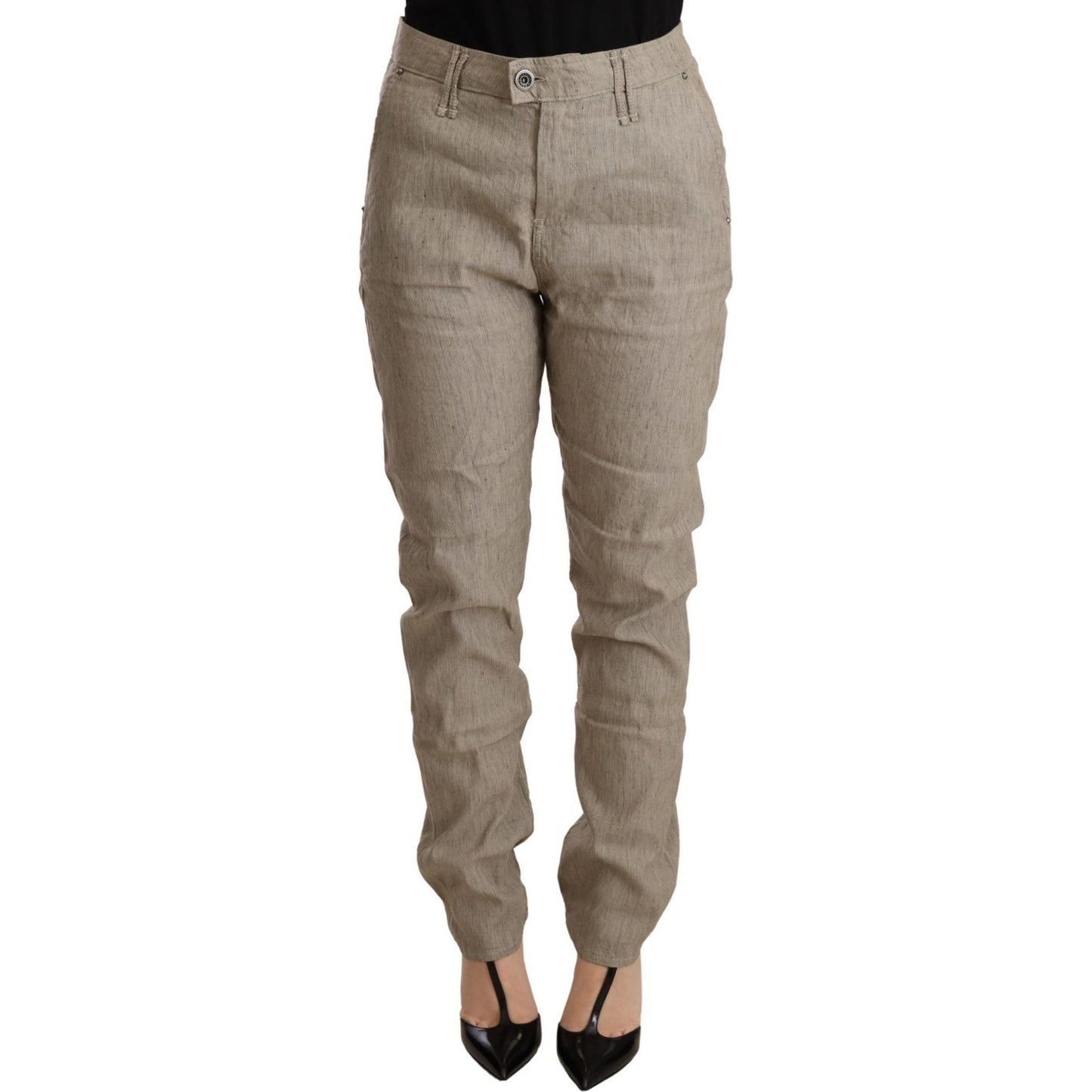 CYCLE Beige Mid Waist Casual Baggy Stretch Trouser CYCLE