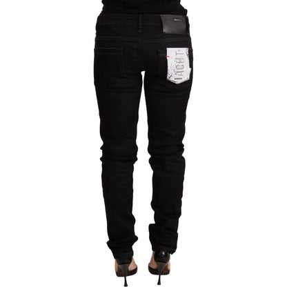 Acht Black Low Waist Skinny Denim Cotton Trouser Acht