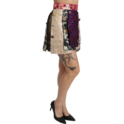 Dolce & Gabbana Multicolor Floral Jacquard Crystal Skirt Dolce & Gabbana