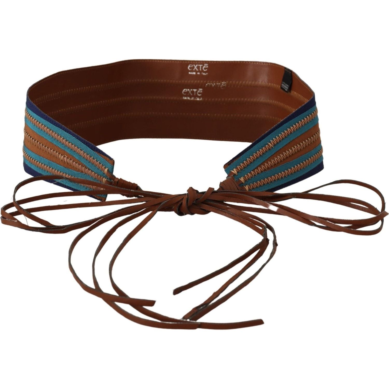 Exte Brown Leather Wide Waistband Tie Fastening Belt