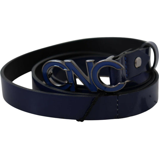 Costume National Blue Leather Logo Skinny Fashion Belt BEL61063- 85