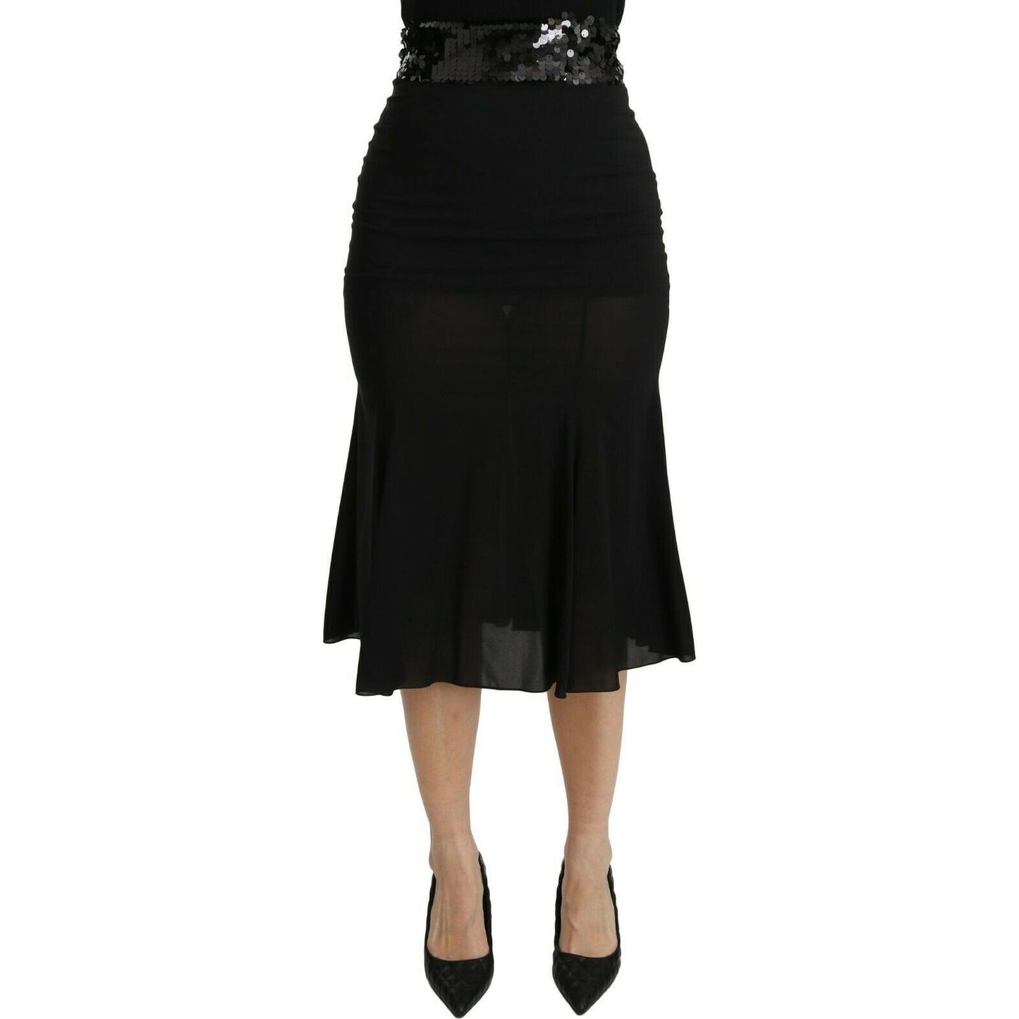 Dolce & Gabbana Black Mermaid High Waist Midi Silk Skirt Dolce & Gabbana