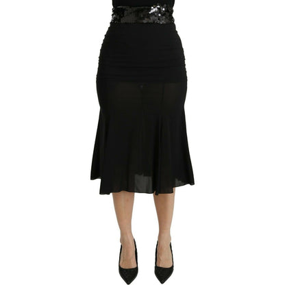 Dolce & Gabbana Black Mermaid High Waist Midi Silk Skirt Dolce & Gabbana
