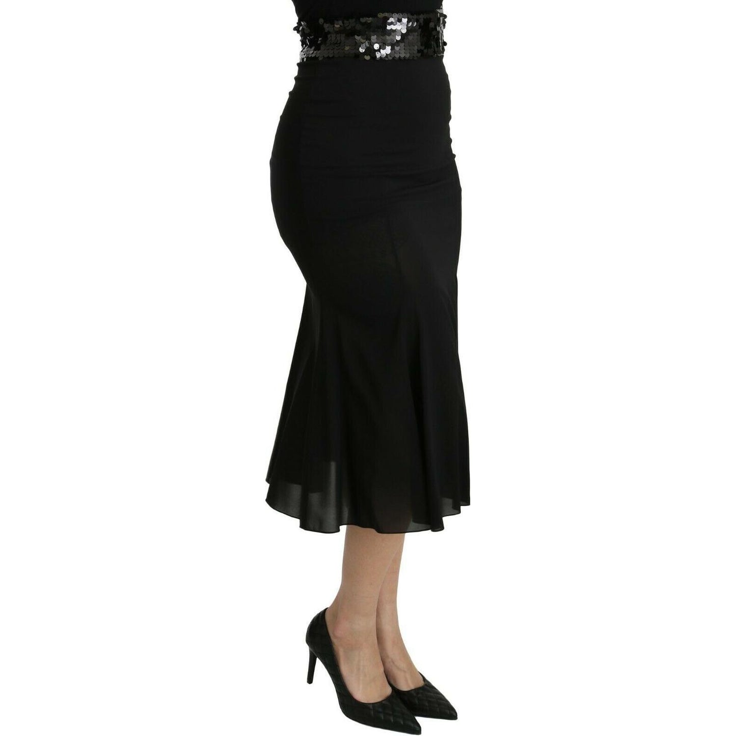 Dolce & Gabbana Black Mermaid High Waist Midi Silk Skirt Dolce & Gabbana