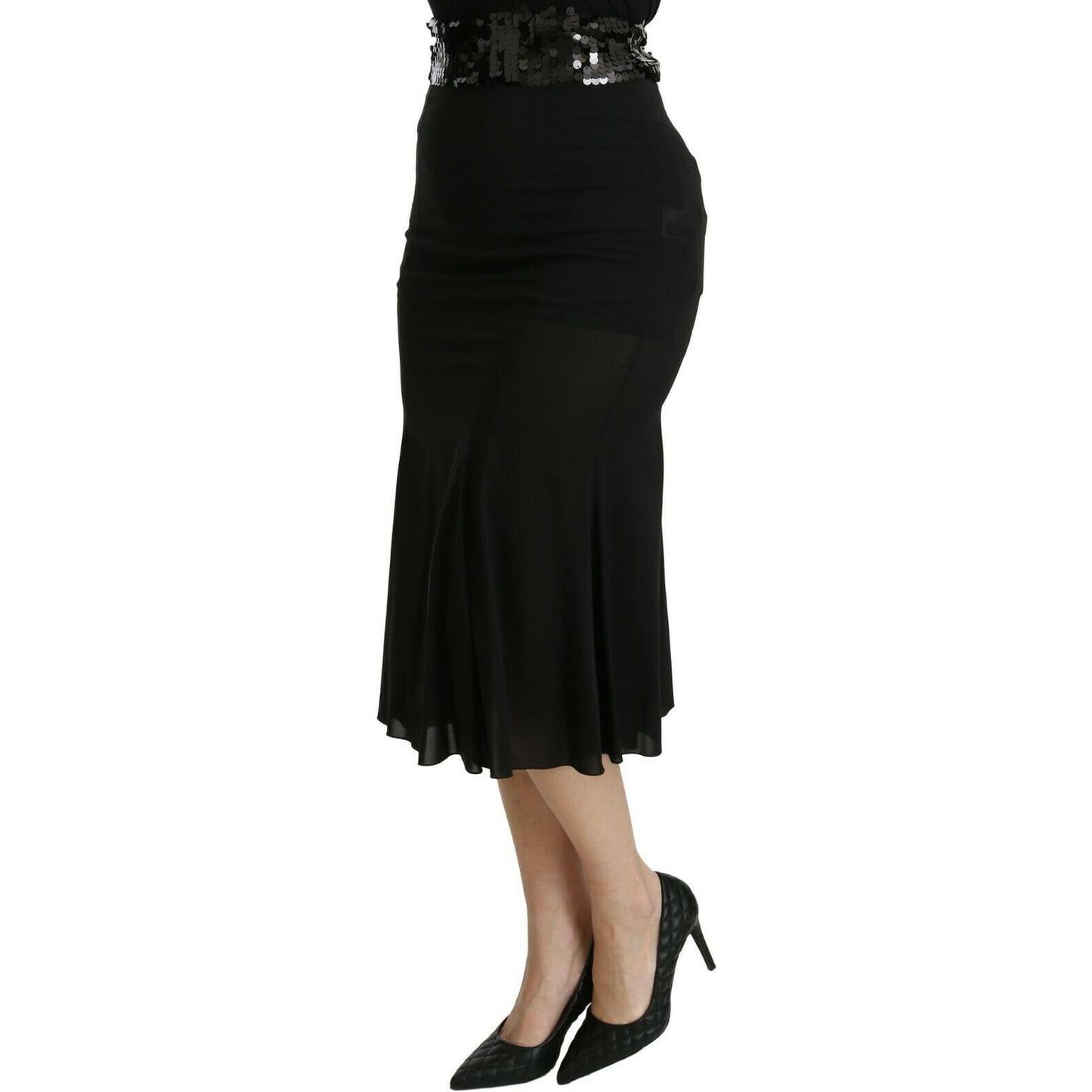 Dolce & Gabbana Black Mermaid High Waist Midi Silk Skirt Dolce & Gabbana