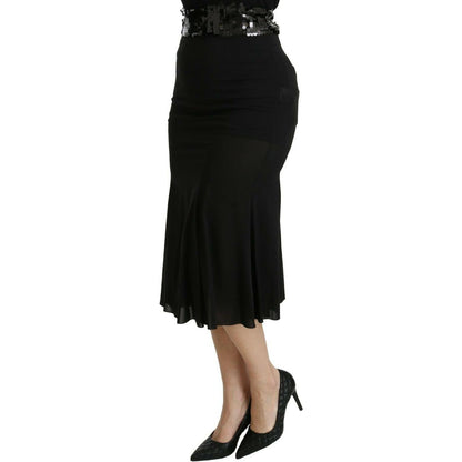 Dolce & Gabbana Black Mermaid High Waist Midi Silk Skirt Dolce & Gabbana