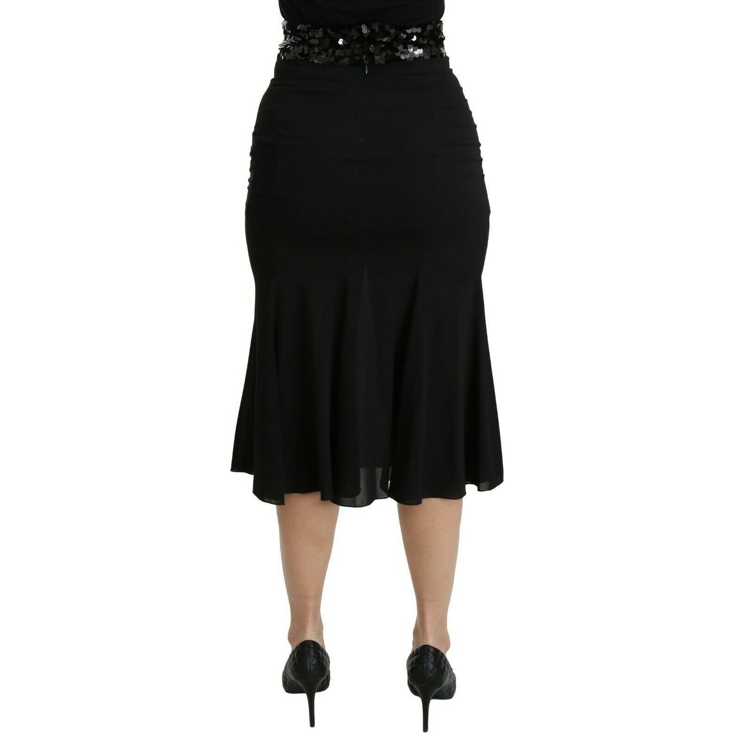 Dolce & Gabbana Black Mermaid High Waist Midi Silk Skirt Dolce & Gabbana