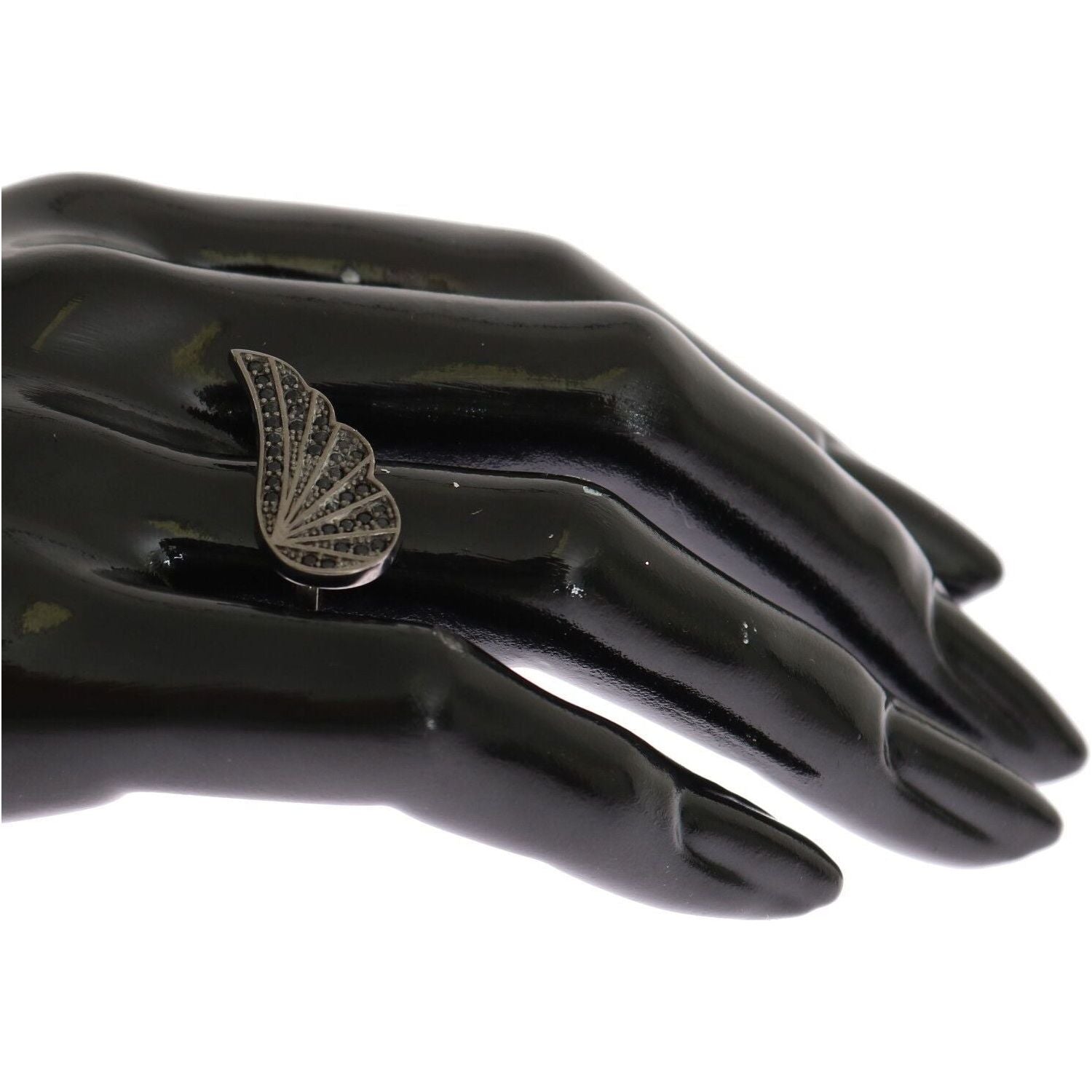 Nialaya Silver Womens Black CZ Rhodium 925 Ring