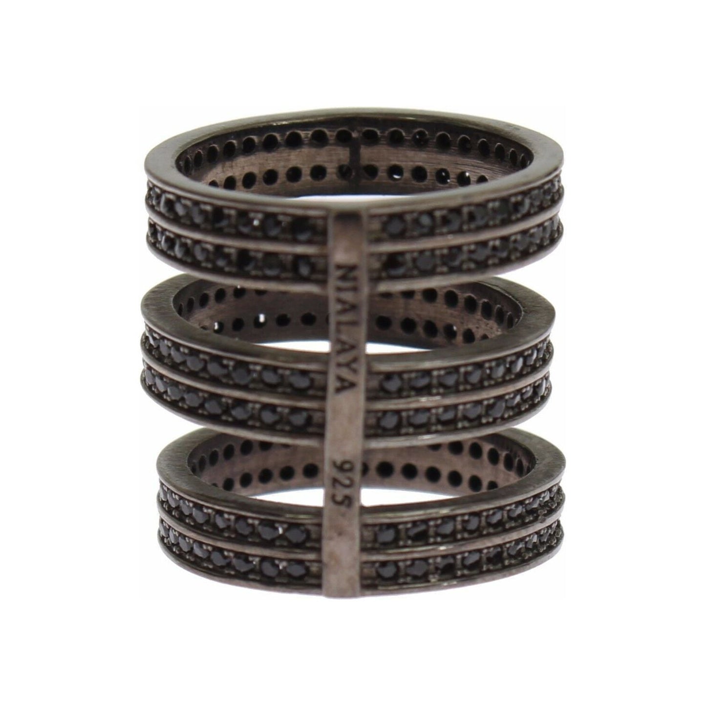 Nialaya Black CZ Rhodium 925 Silver Ring Nialaya