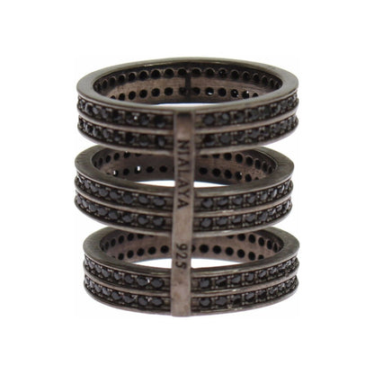 Nialaya Black CZ Rhodium 925 Silver Ring Nialaya