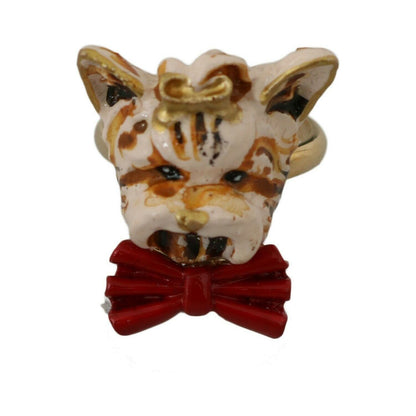 Dolce & Gabbana Gold Brass Resin Beige Dog Pet Branded Accessory Ring Dolce & Gabbana