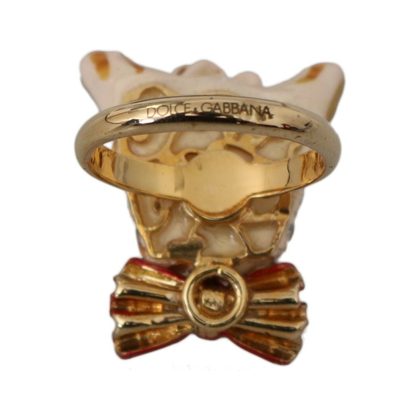Dolce & Gabbana Gold Brass Resin Beige Dog Pet Branded Accessory Ring Dolce & Gabbana