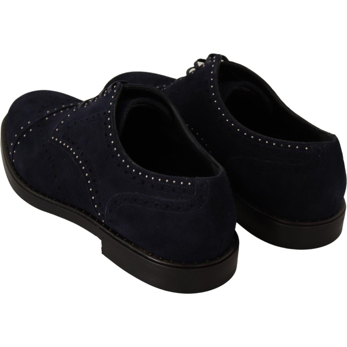 Dolce & Gabbana Blue Suede Leather Derby Studded Shoes Dress Shoes