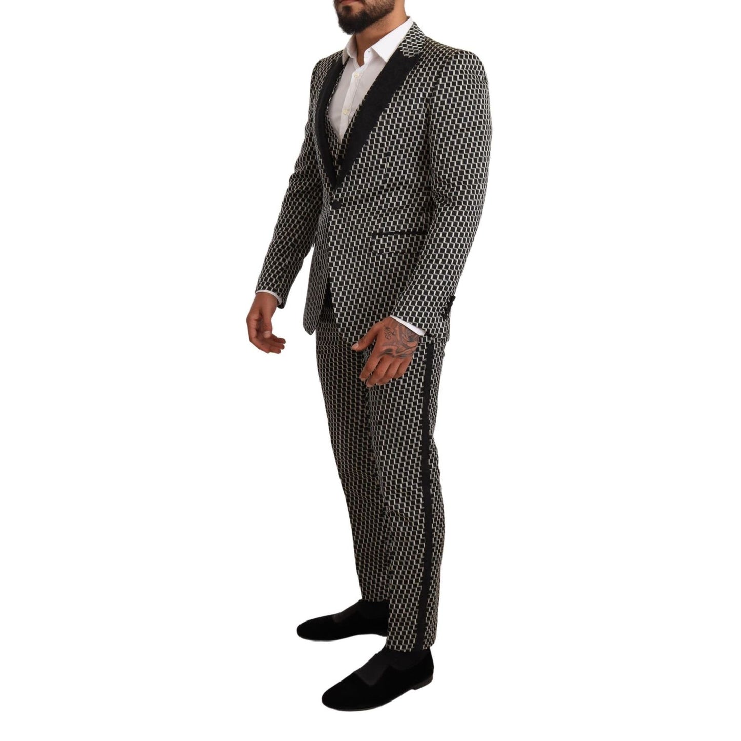 Dolce & Gabbana Dark Gray Check 3 Piece Set MARTINI Suit