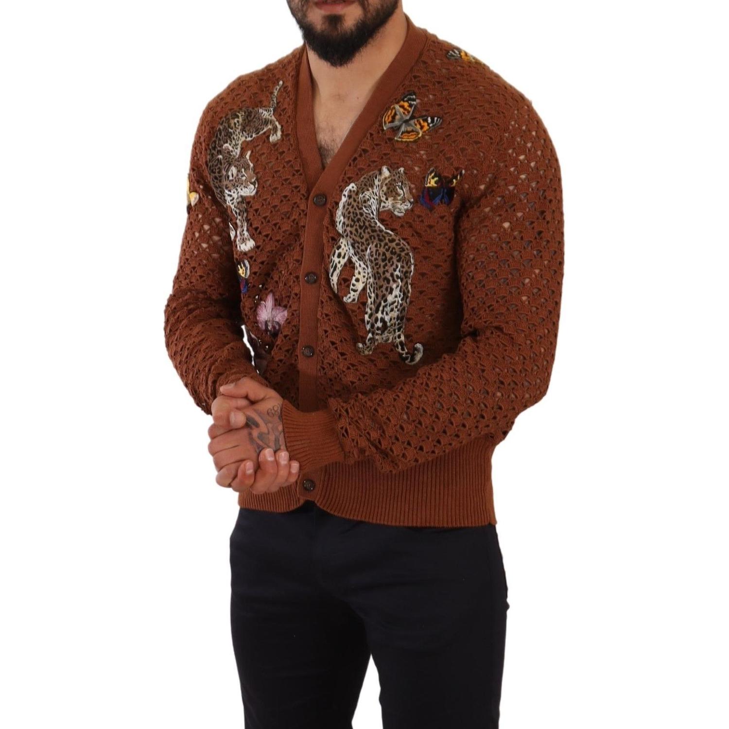 Dolce & Gabbana Brown Leopard Butterfly Cardigan Sweater