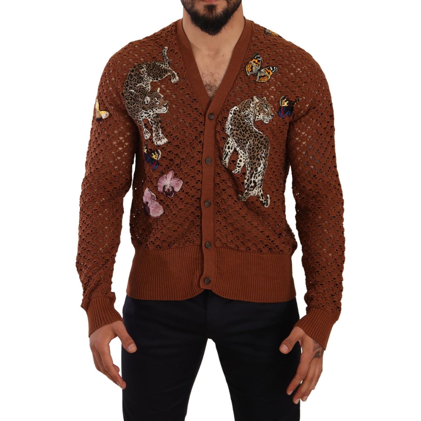 Dolce & Gabbana Brown Leopard Butterfly Cardigan Sweater