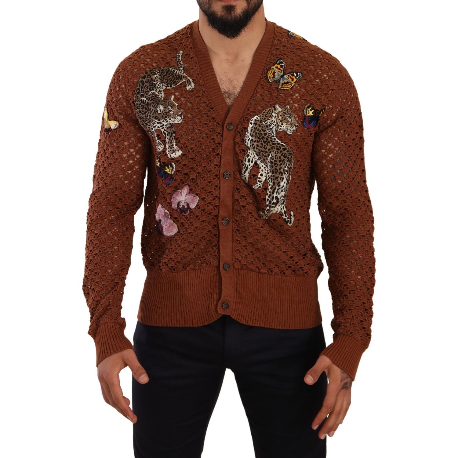 Dolce & Gabbana Brown Leopard Butterfly Cardigan Sweater
