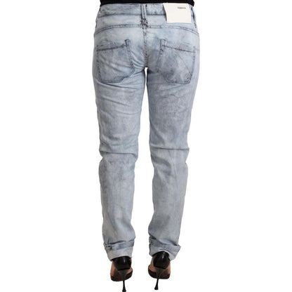 Acht Light Blue Washed Cotton Folded Hem Denim Trouser Acht