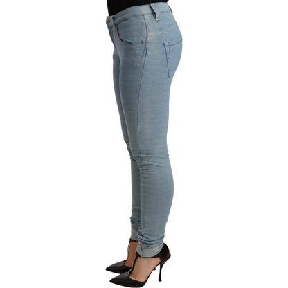 Acht Blue Cotton Stretch Hem Slim Fit Women Denim Trouser Acht