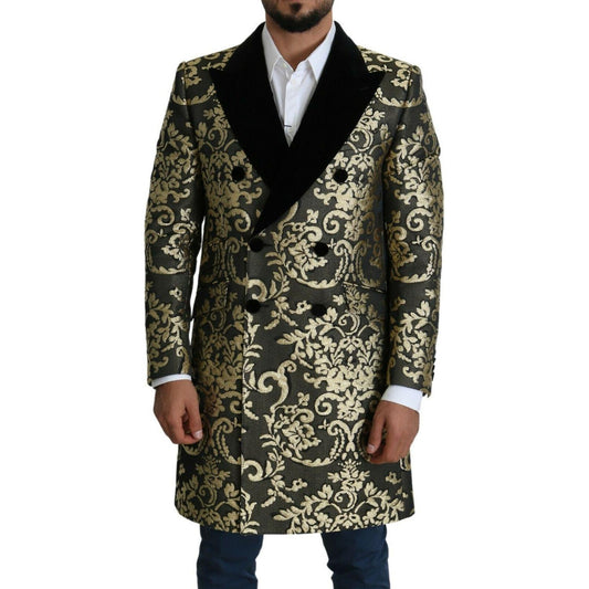 Dolce & Gabbana Black Gold Jacquard Long Coat SICILIA Jacket Dolce & Gabbana