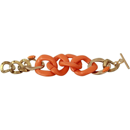 Ermanno Scervino Gold Orange Chain Wide Brass Plastic Bracelet Ermanno Scervino