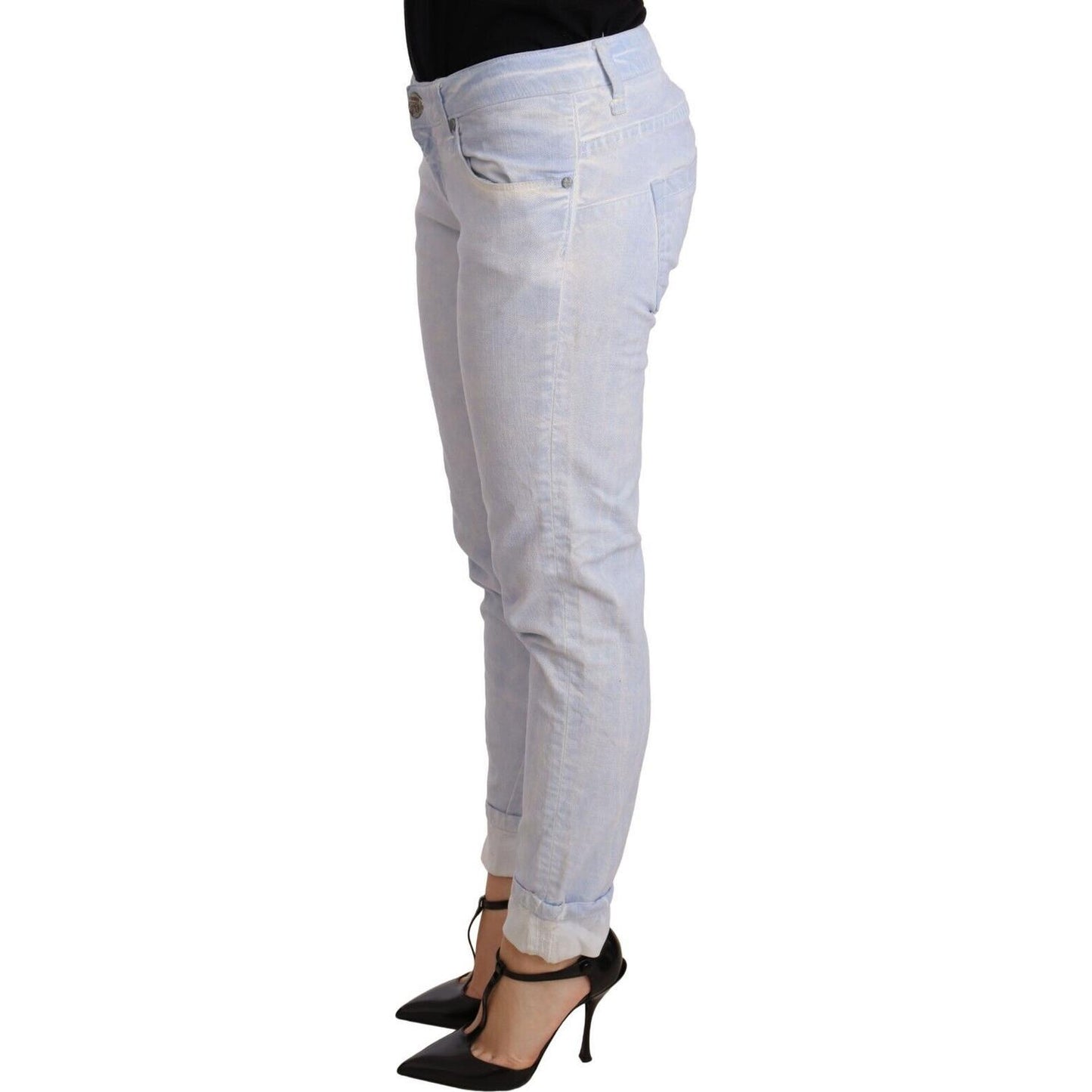 Acht Light Blue Cotton Folded Hem Denim Skinny Women Trouser Jeans Acht
