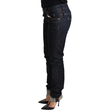 Acht Dark Blue Cotton Slim Fit Folded Hem Women Denim Trouser Jeans Acht