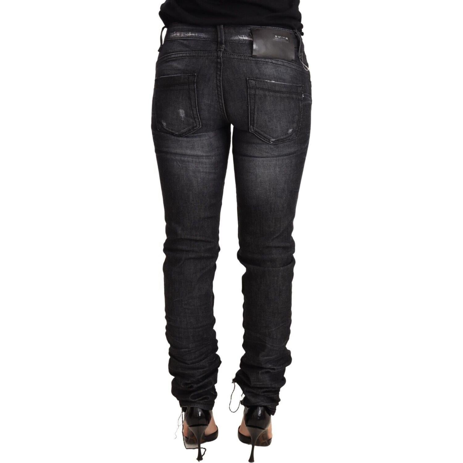 Acht Black Washed Cotton Low Waist Skinny Denim Trouser Jeans
