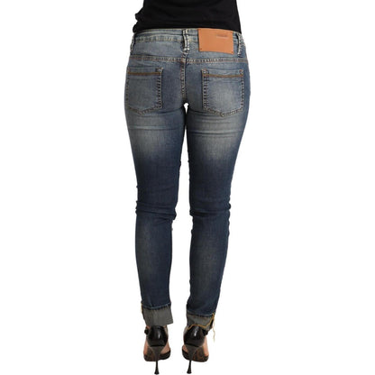 Acht Blue Washed Cotton Low Waist Skinny Denim Women Trouser Jeans Acht
