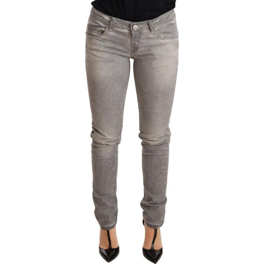 Acht Light Gray Washed Cotton Slim Fit Denim Women Trouser Jeans Acht
