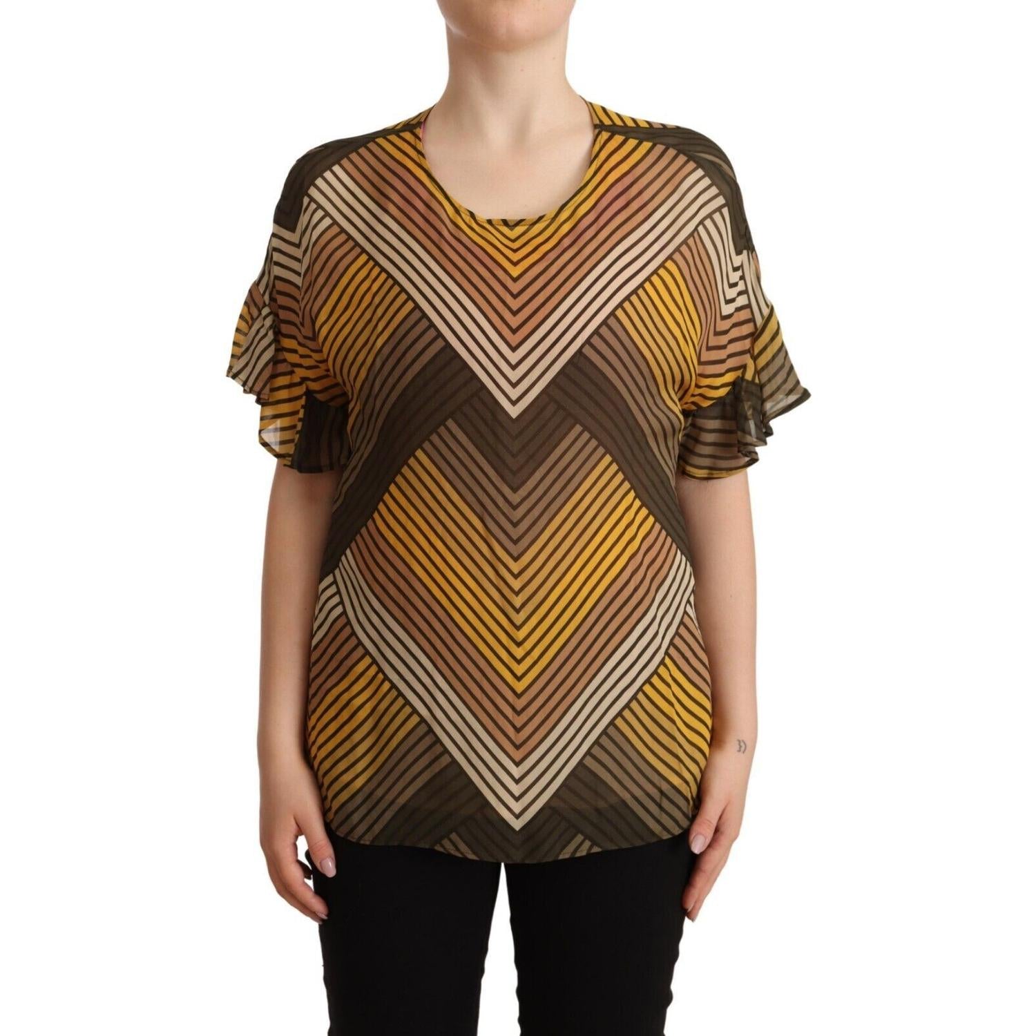 Twinset Multicolor Stripes Short Sleeves Round Neck Top Blouse