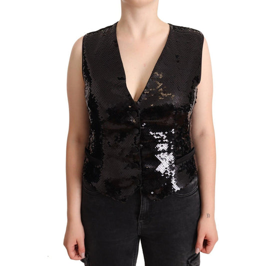 Dolce & Gabbana Black Sequin V-Neck Sleeveless Vest Tank Top Dolce & Gabbana