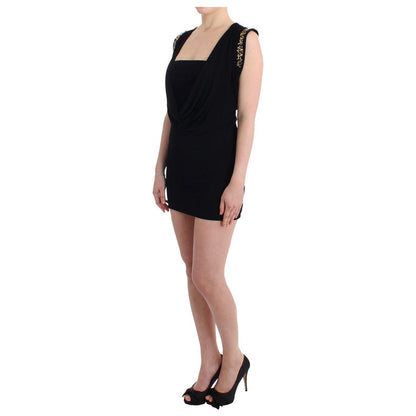 Roccobarocco Black Embellished Jersey Mini Sheath Short Dress Dresses