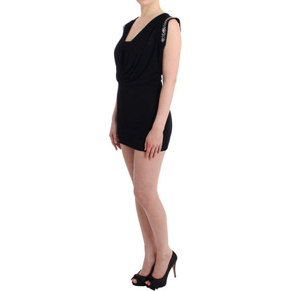 Roccobarocco Black Embellished Jersey Mini Sheath Short Dress Dresses
